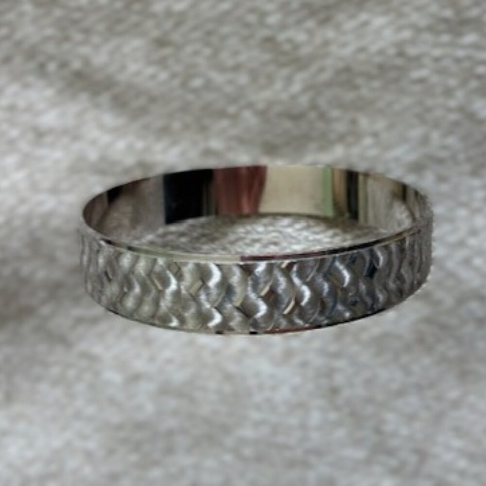 Etched Silver Plated Bangle Bracelet - Vintage Anson
